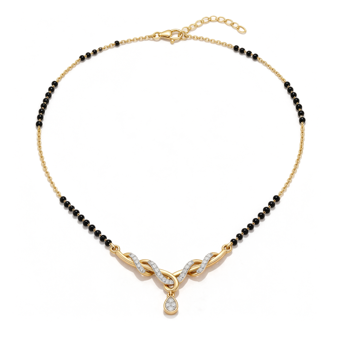 Entwined Ribbon Pear Drop Round Diamond Mangalsutra