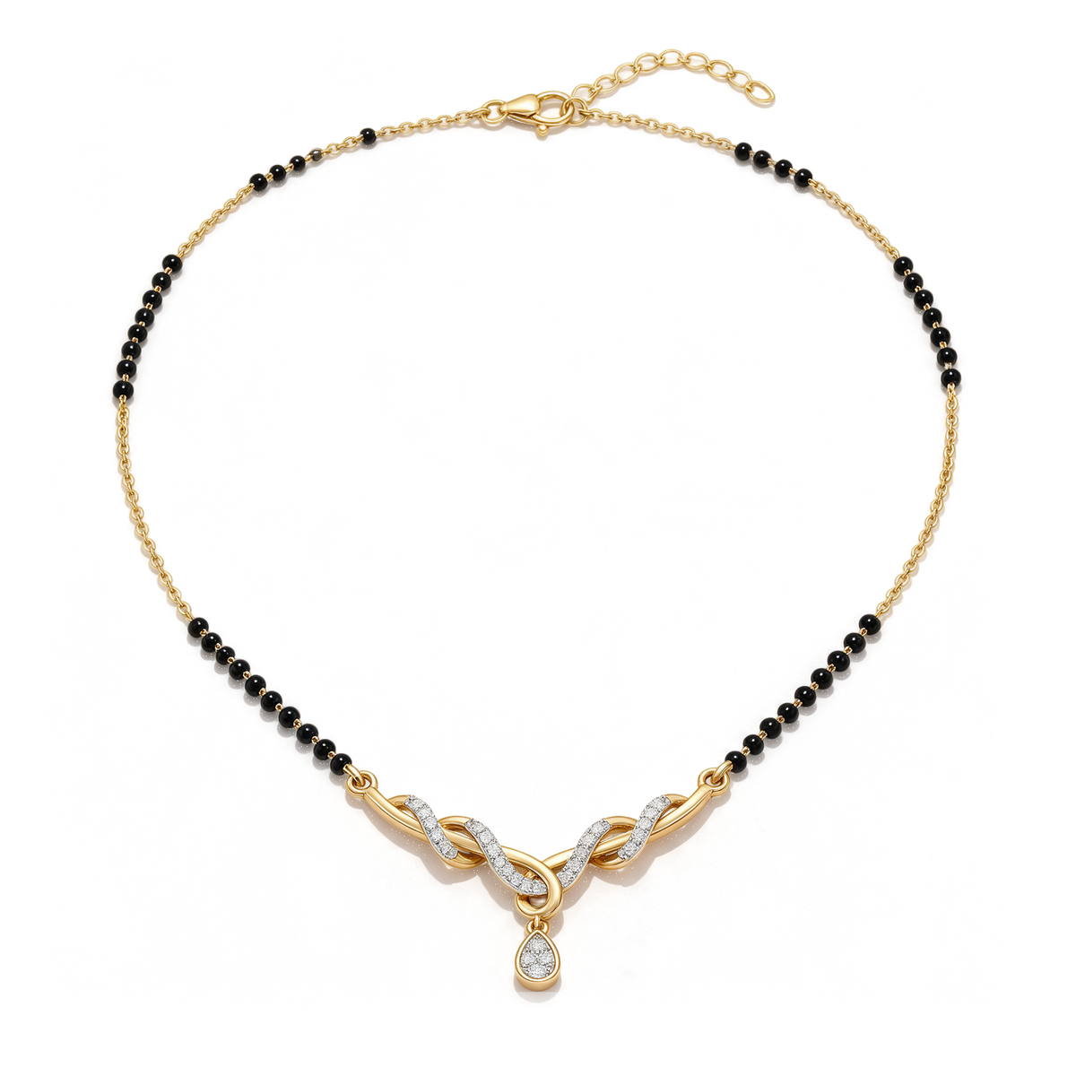 Entwined Ribbon Pear Drop Round Diamond Mangalsutra