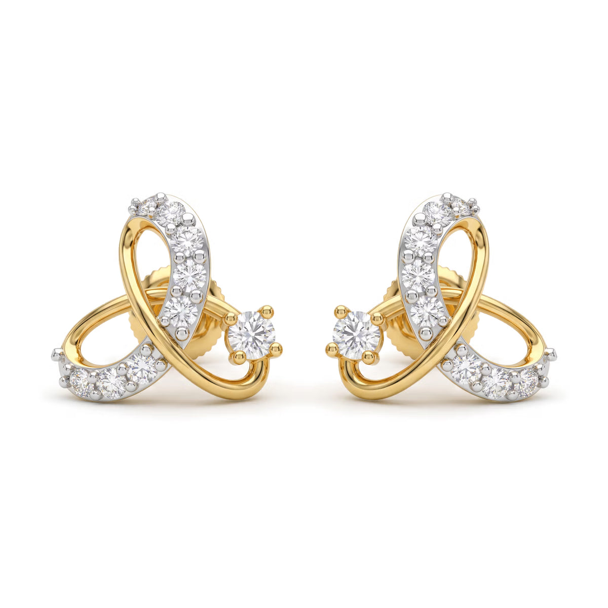 Entwined Ribbon Loop Round Diamond Earrings