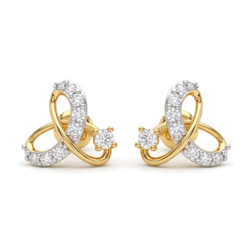 Entwined Ribbon Loop Round Diamond Earrings