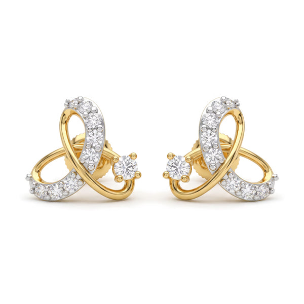 Entwined Ribbon Loop Round Diamond Earrings