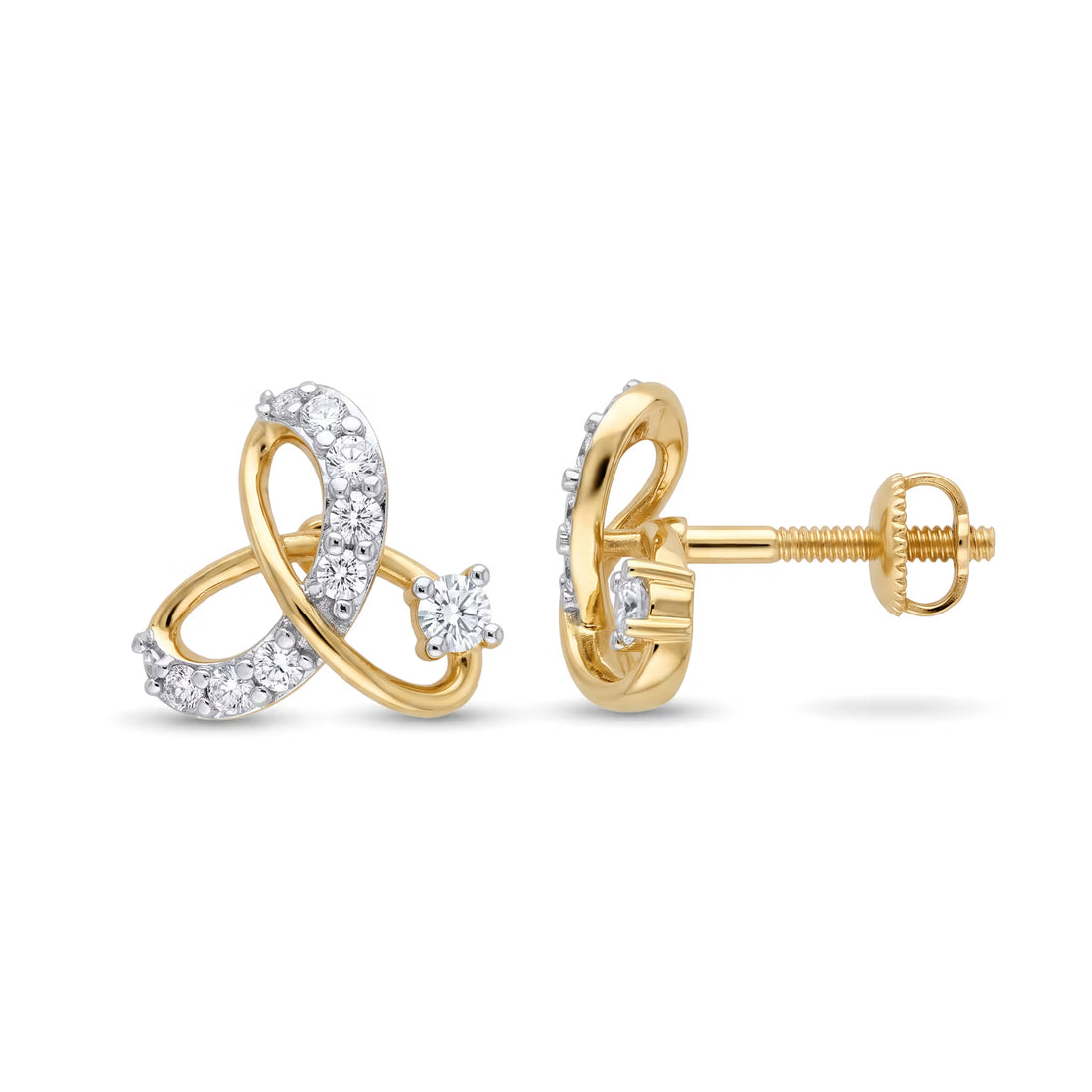 Entwined Ribbon Loop Round Diamond Earrings