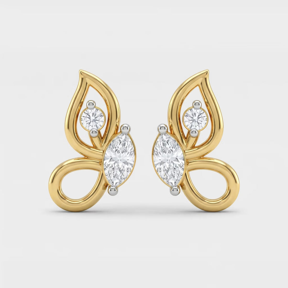 Butterfly Marquise and Round Lab-Grown Diamond Stud Earrings