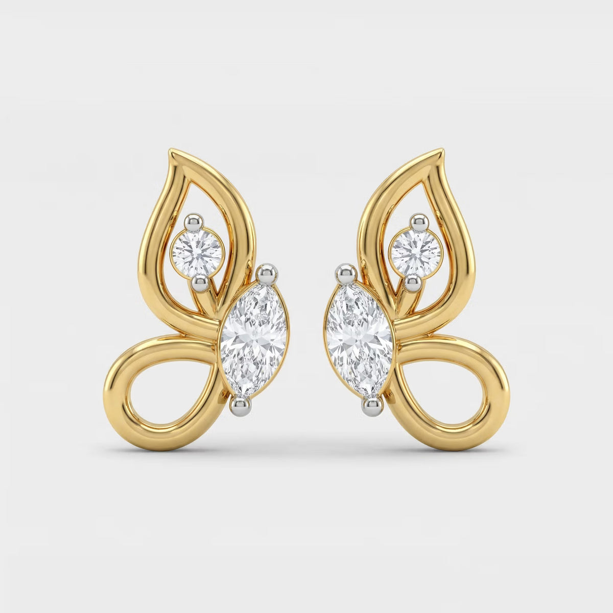 Butterfly Marquise and Round Lab-Grown Diamond Stud Earrings