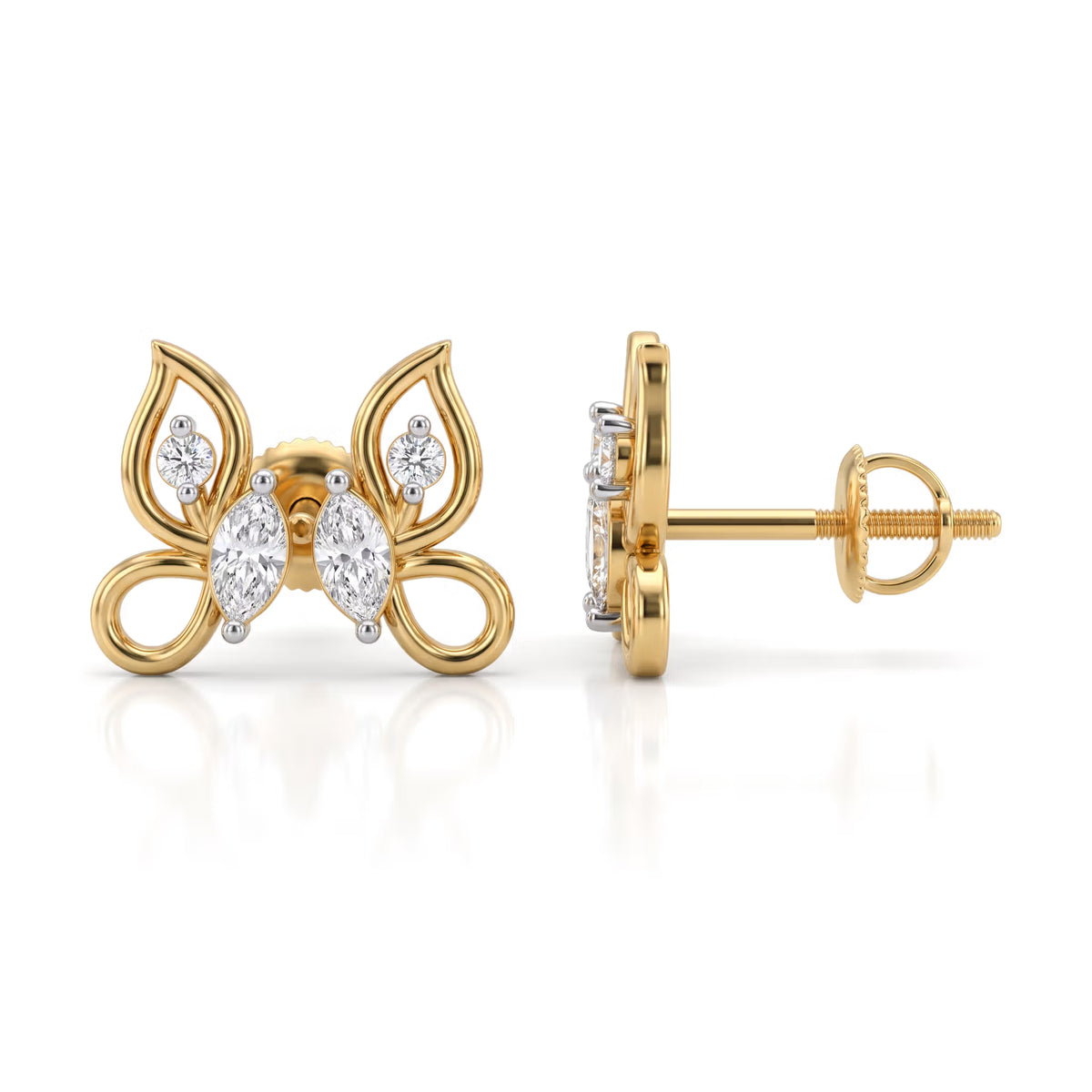 Butterfly Marquise and Round Lab-Grown Diamond Stud Earrings