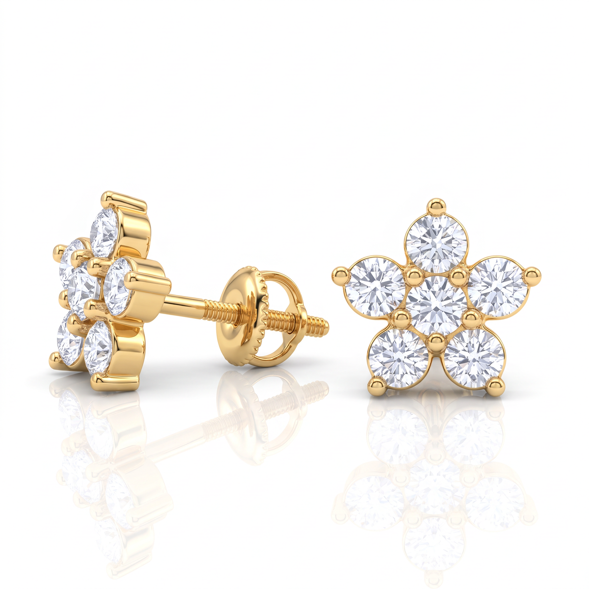 Floral Cluster Round Lab-Grown Diamond Stud Earrings
