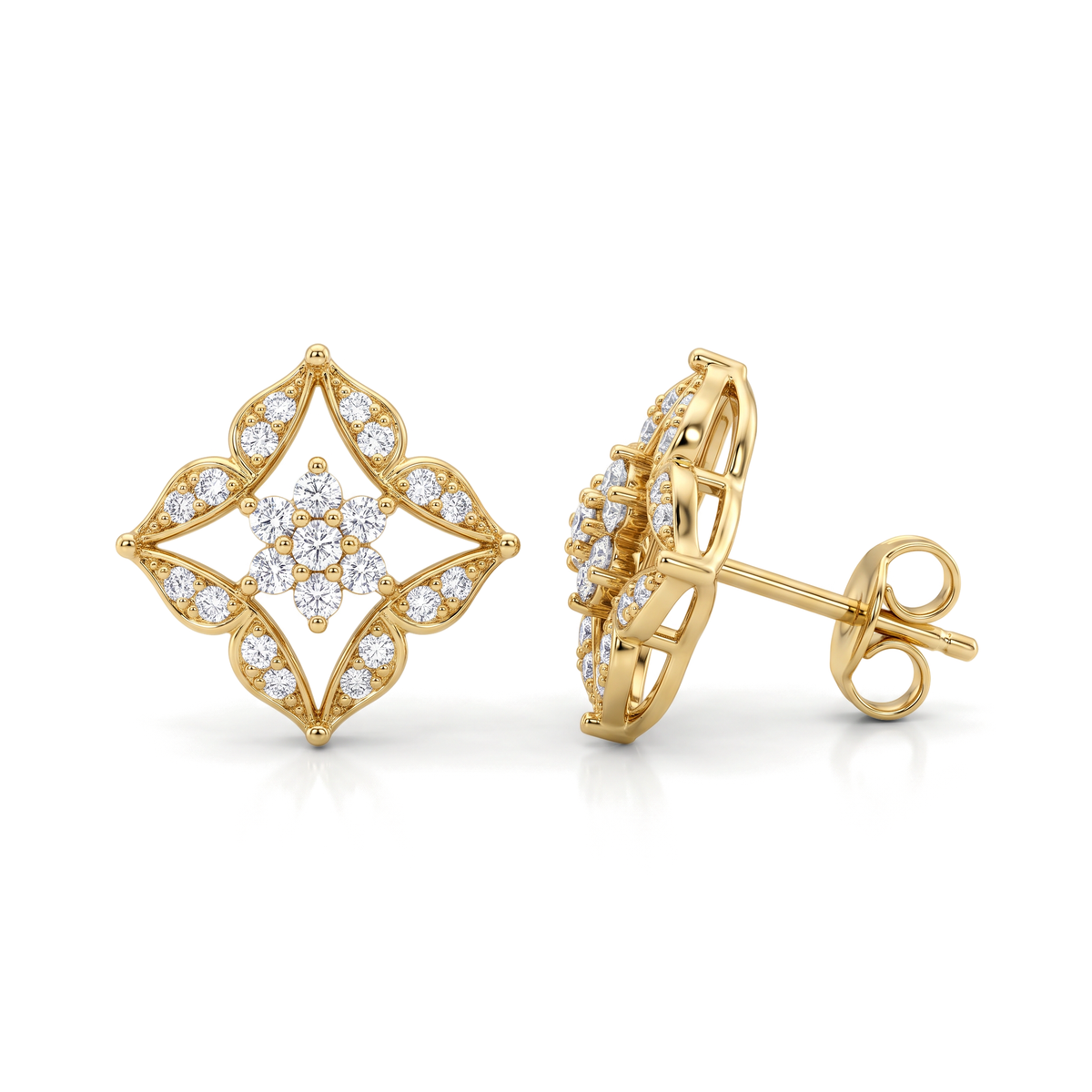 Geometric Snowflake Cluster Round Diamond Earrings