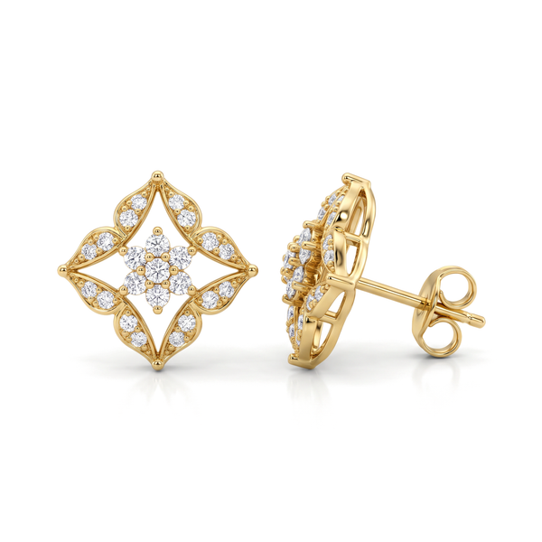 Geometric Snowflake Cluster Round Diamond Earrings