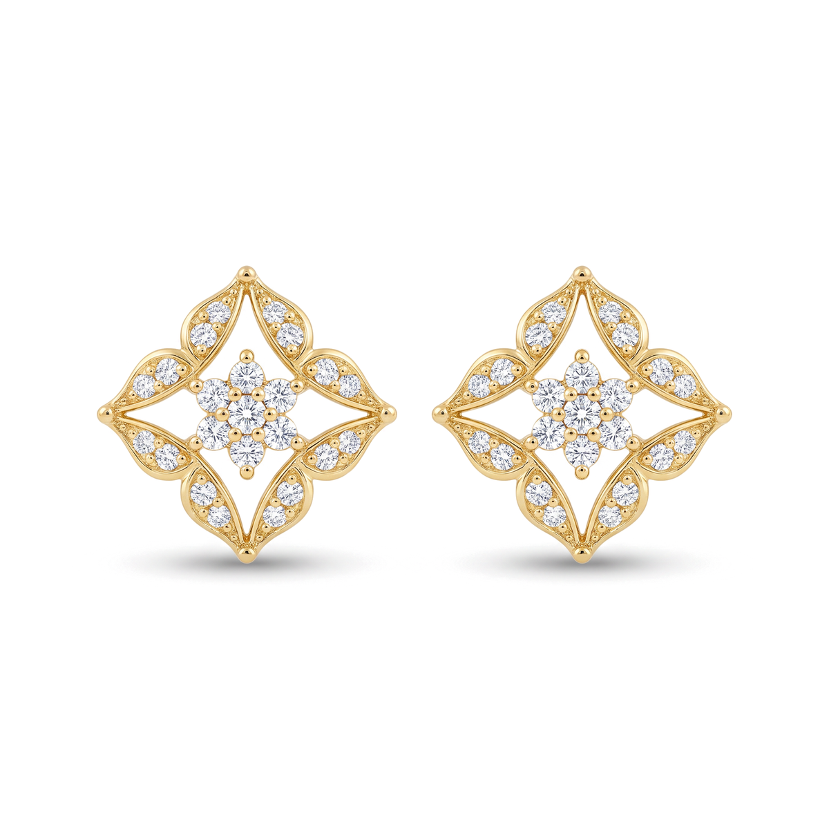 Geometric Snowflake Cluster Round Diamond Earrings