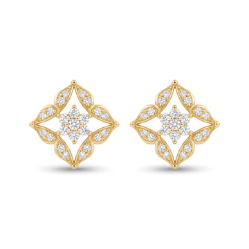 Geometric Snowflake Cluster Round Diamond Earrings