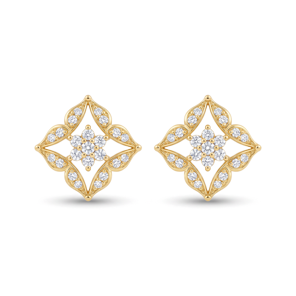 Geometric Snowflake Cluster Round Diamond Earrings