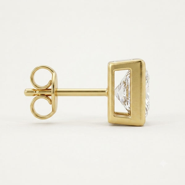 Modern Princess Bezel Lab Grown Diamond Stud