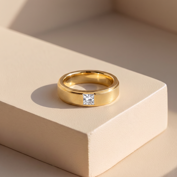 Princess Cut Matte Men's Lab Grown Diamond Ring