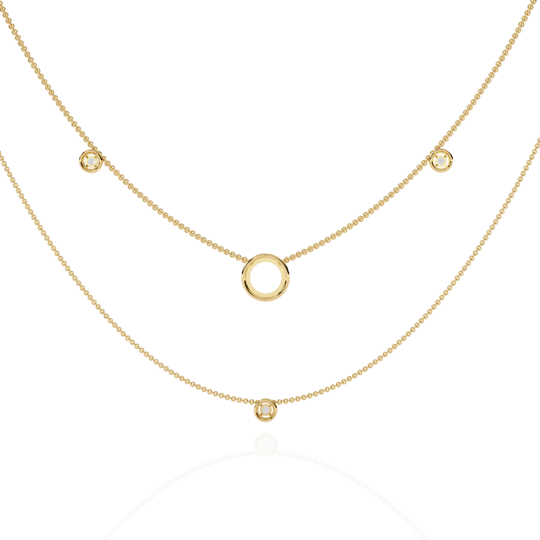 Dainty Gold Three-Strand Necklace with Circle
