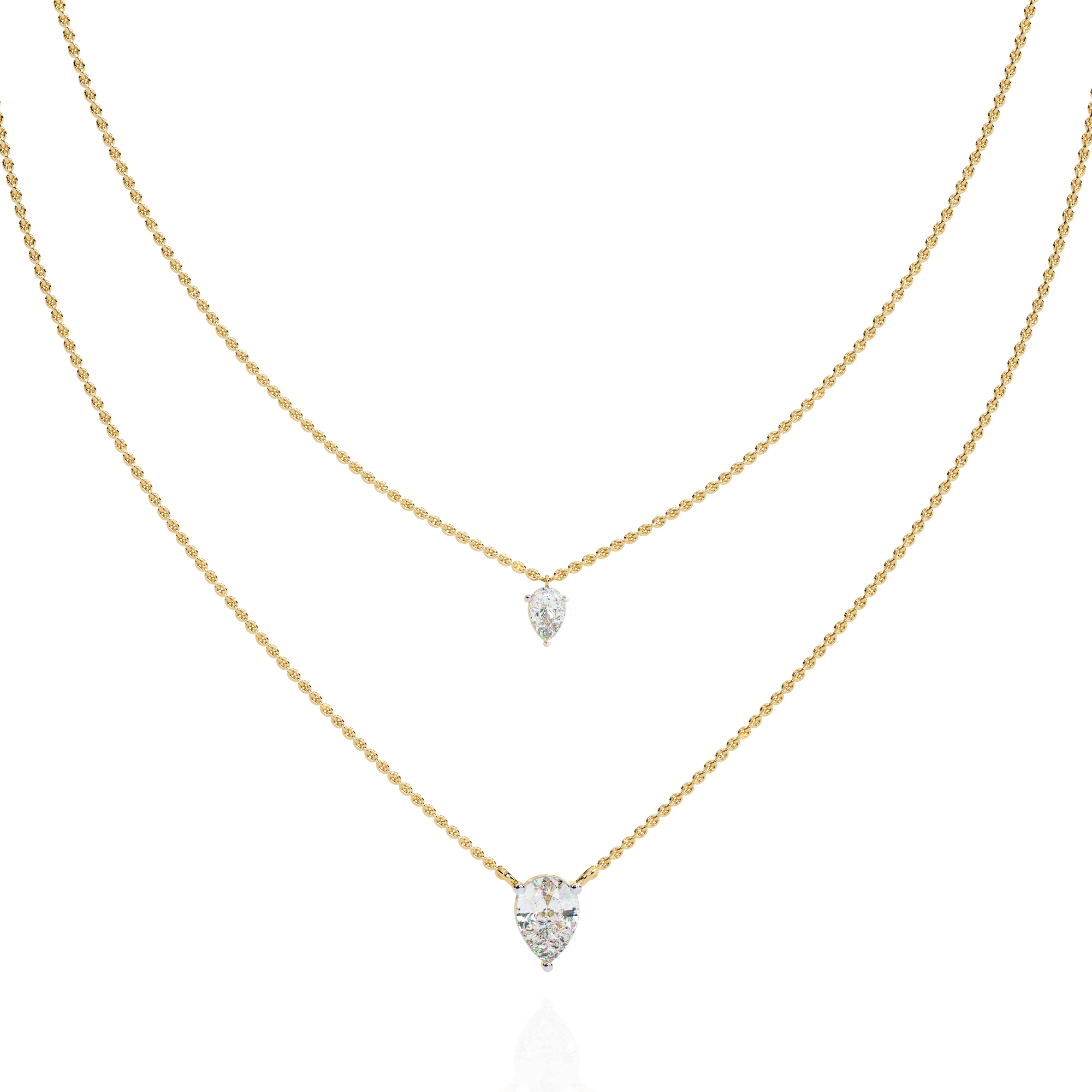 Elegant Layered Necklace with Gold Chains and Diamond Drops