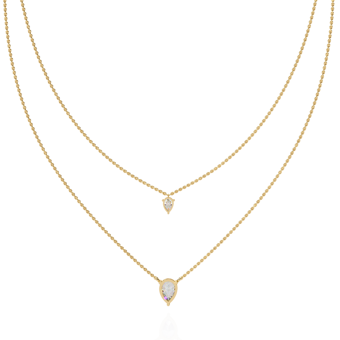 Elegant Layered Necklace with Gold Chains and Diamond Drops