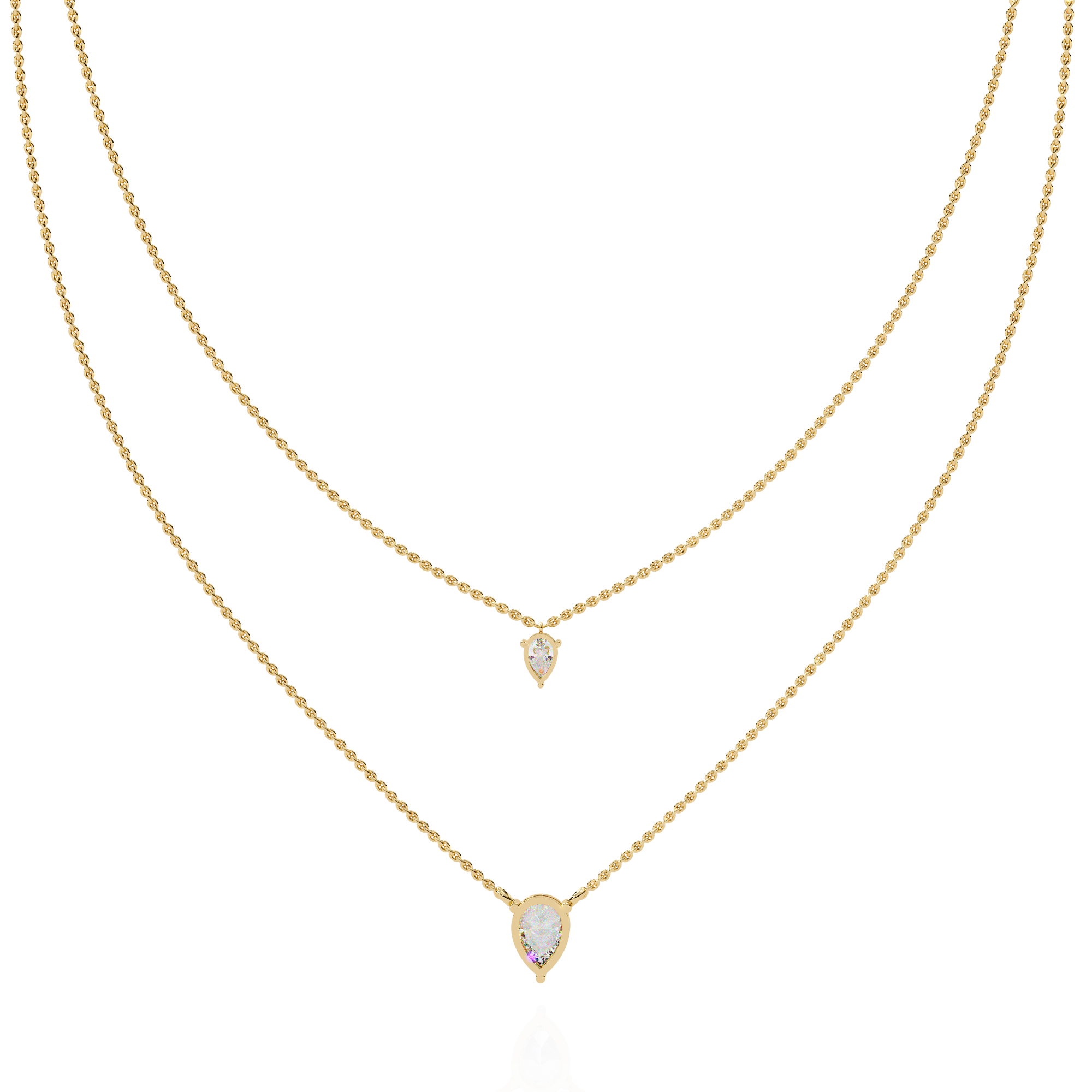 Elegant Layered Necklace with Gold Chains and Diamond Drops