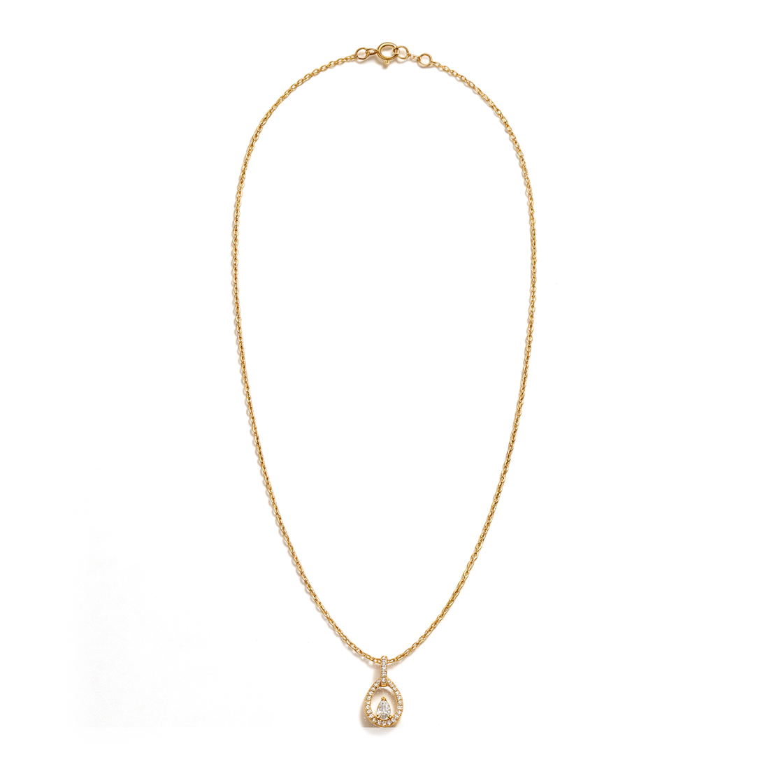 Open Teardrop Halo Pear and Round Diamond Pendant