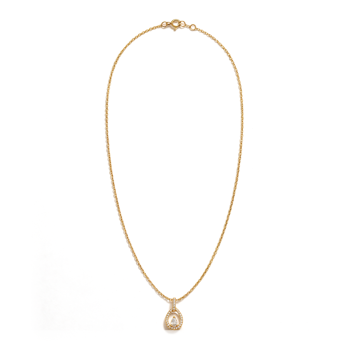Open Teardrop Halo Pear and Round Diamond Pendant