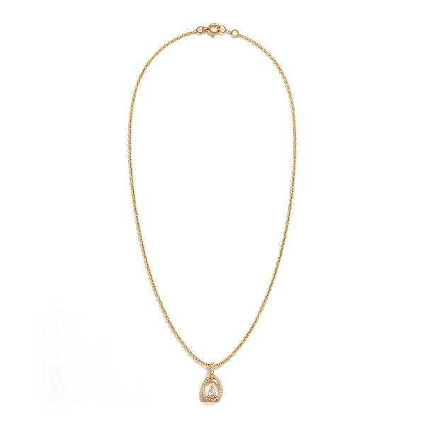 Open Teardrop Halo Pear and Round Diamond Pendant