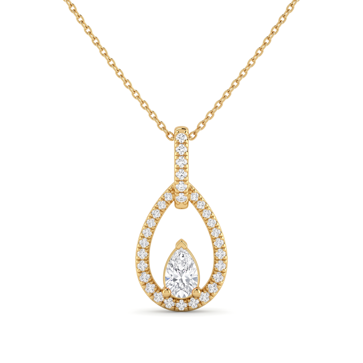 Open Teardrop Halo Pear and Round Diamond Pendant