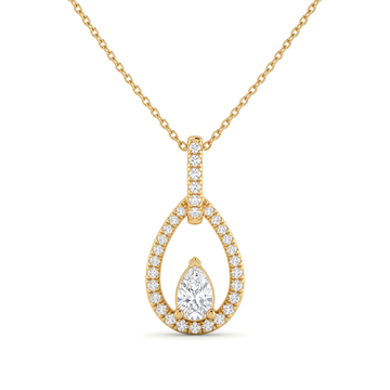 Open Teardrop Halo Pear and Round Diamond Pendant