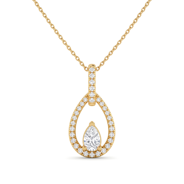 Open Teardrop Halo Pear and Round Diamond Pendant