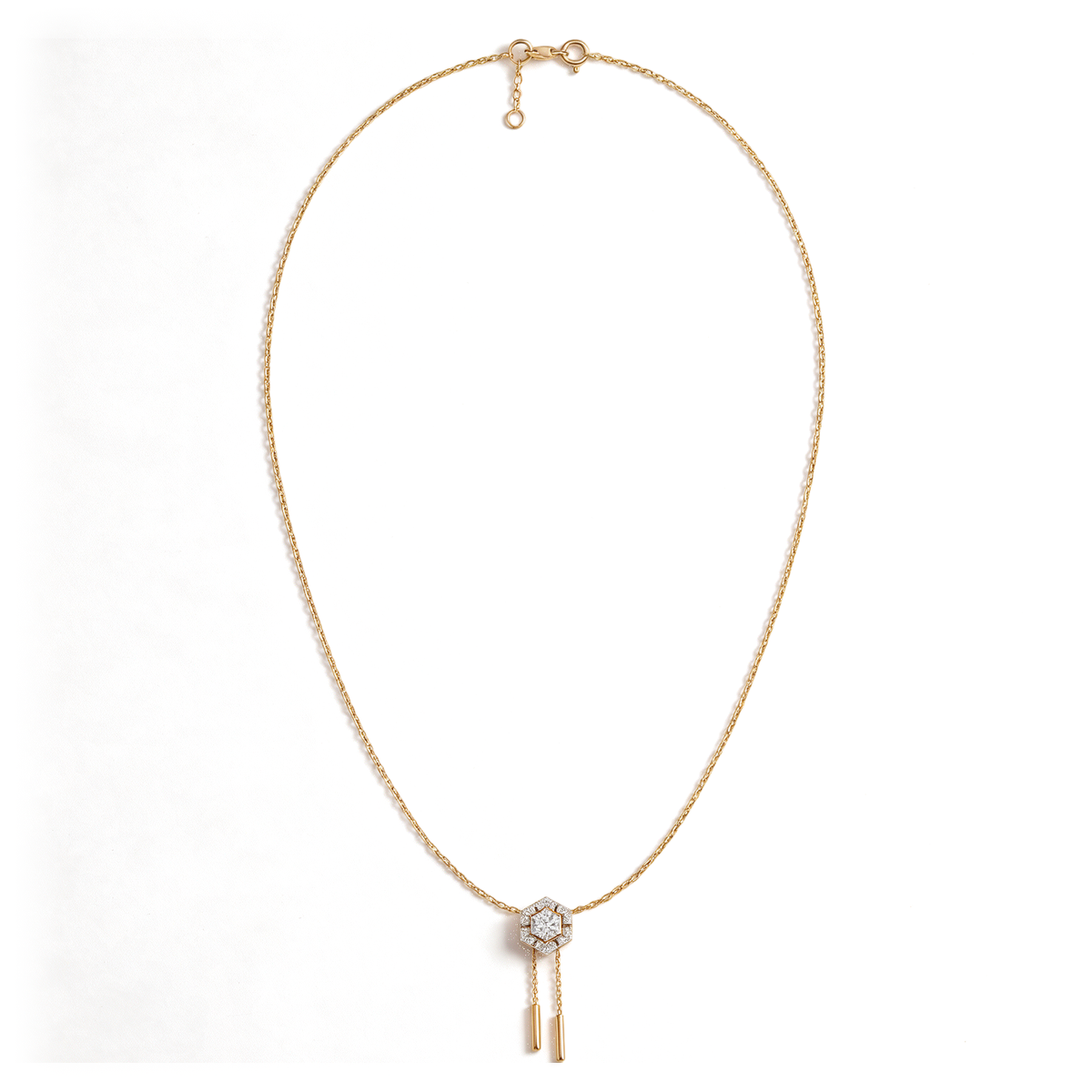 Hexagon Tassel Drop Round Diamond Pendant