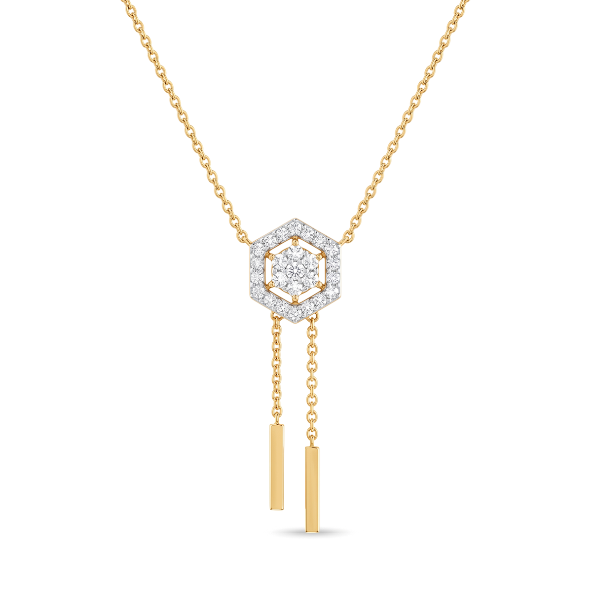 Hexagon Tassel Drop Round Diamond Pendant