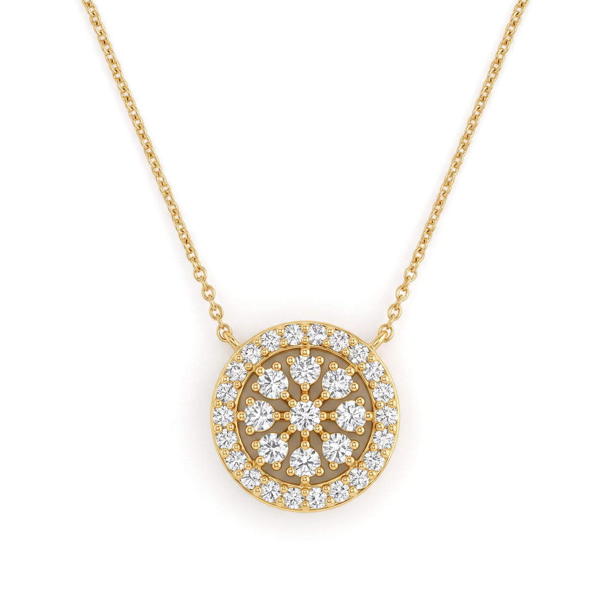 Floral Medallion Halo Round Diamond Pendant