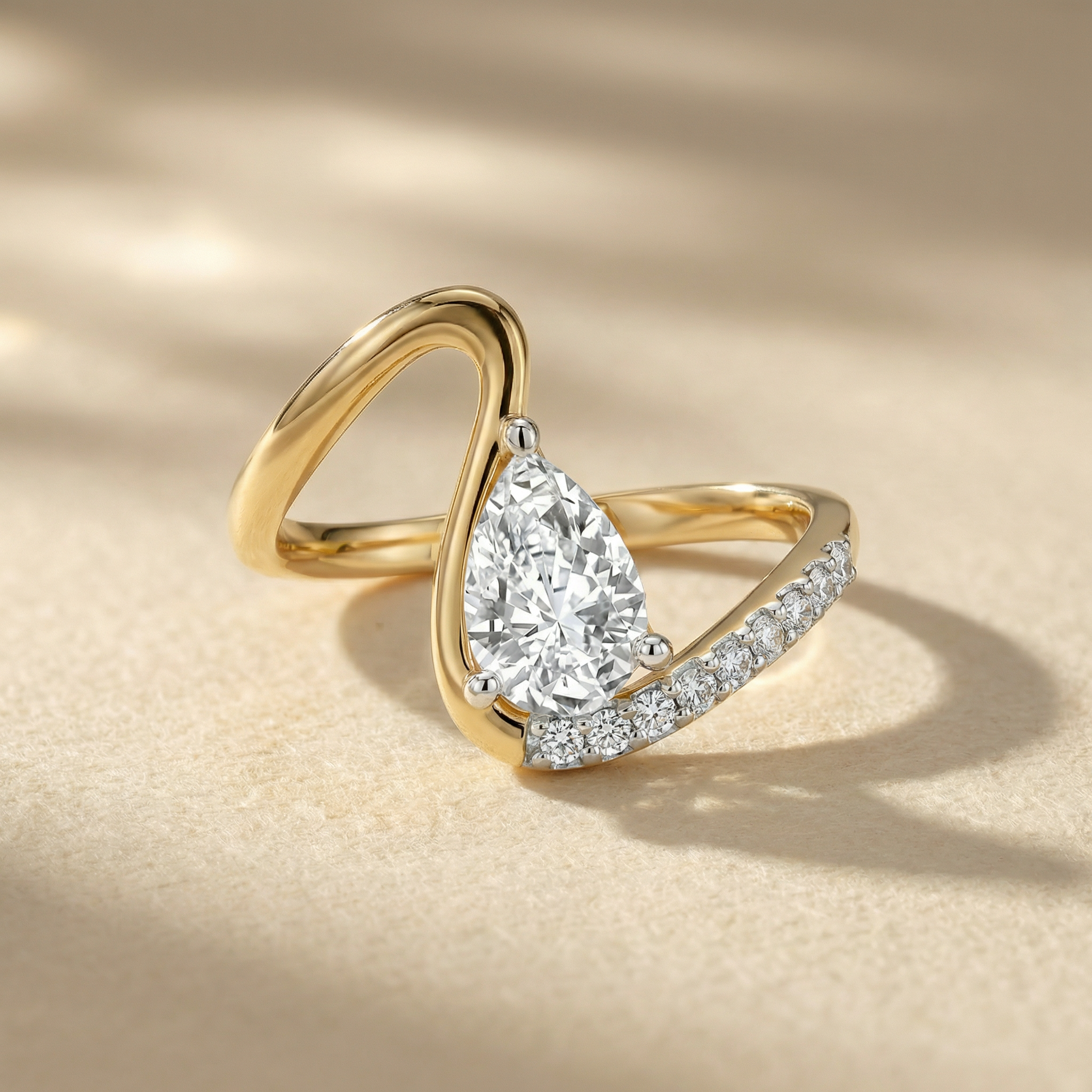 Open Bypass Pear Pavé Lab Grown Diamond Ring