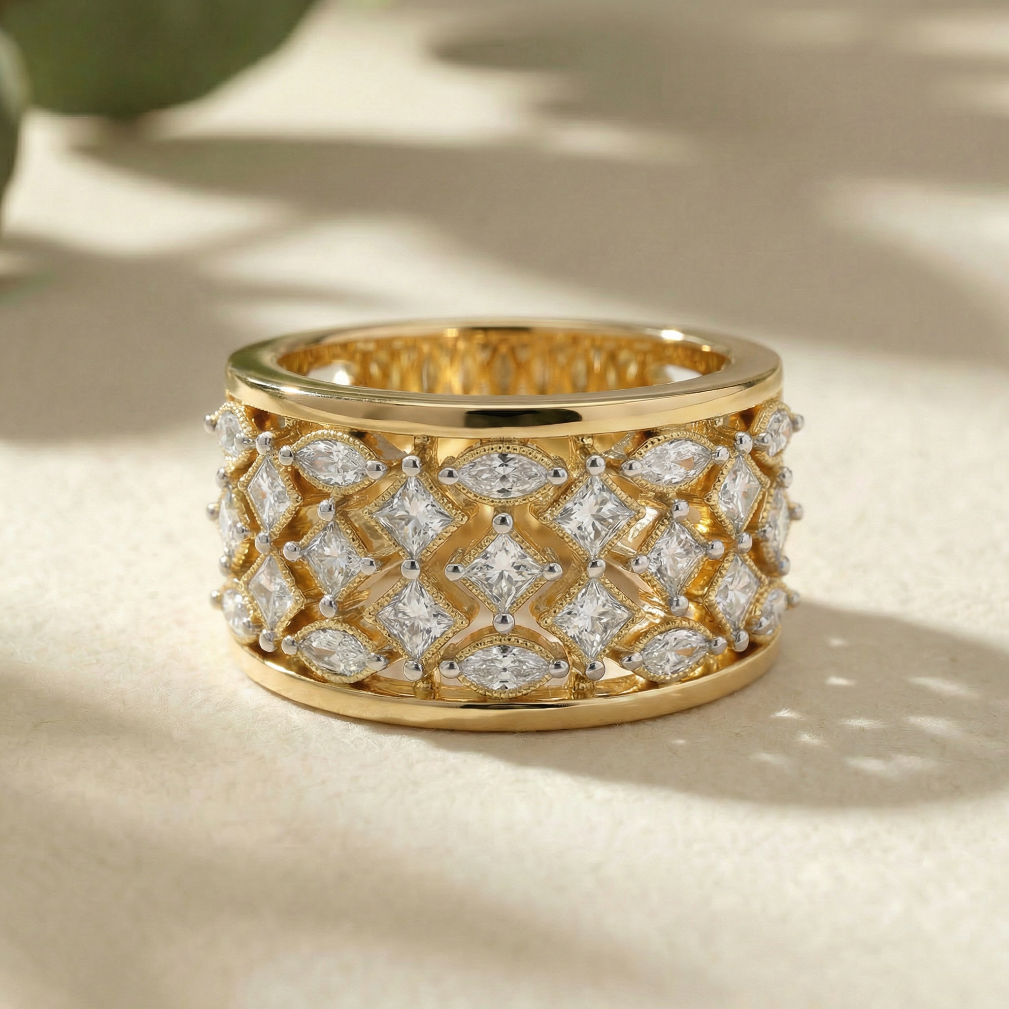 Lattice Wide Band Lab Grown Diamond Ring