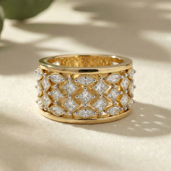 Lattice Wide Band Lab Grown Diamond Ring