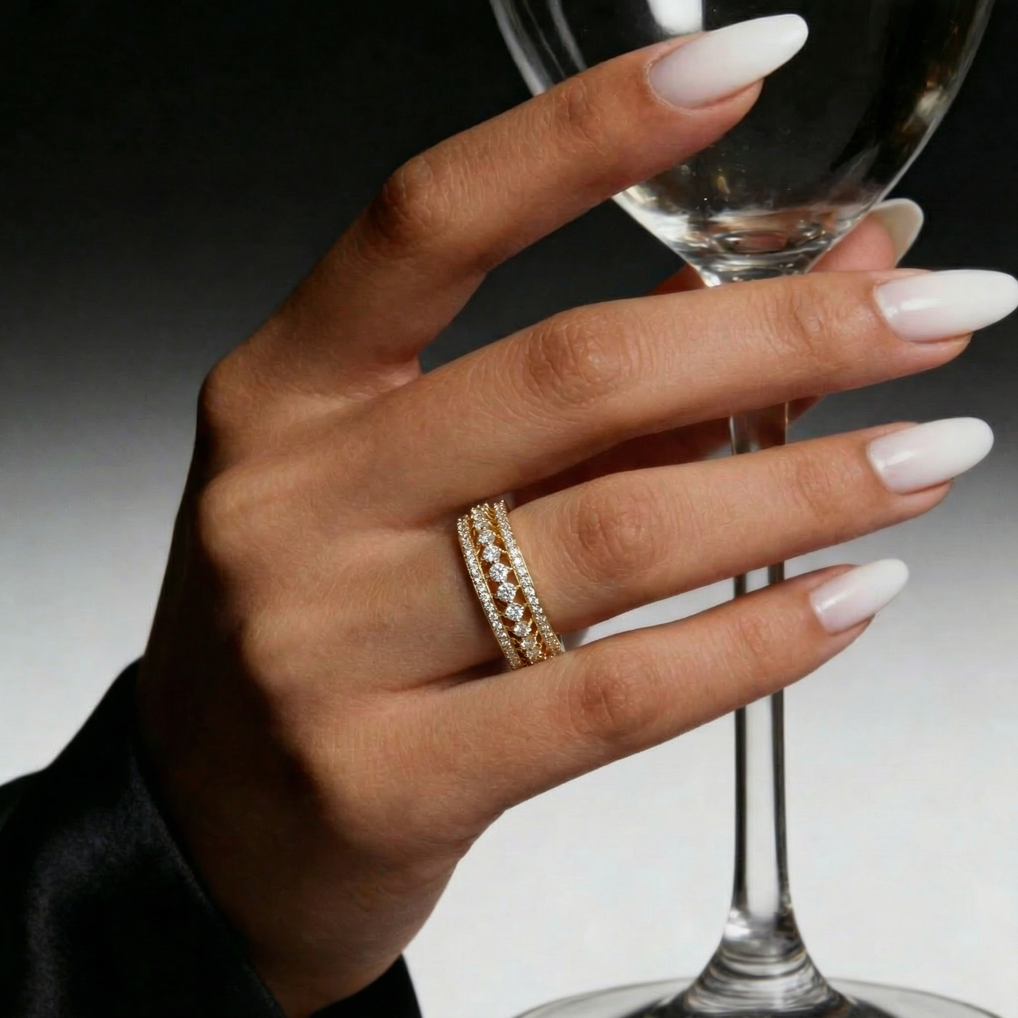 Triple Row Graduated Pav������ Lab Grown Diamond Ring