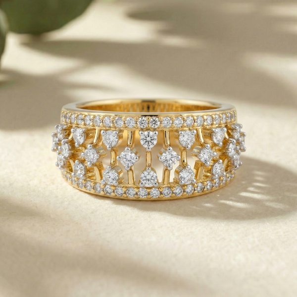 Ornate Star Pattern Wide Lab Grown Diamond Rings