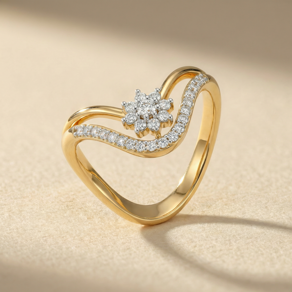 Curved Floral Cluster Wave Lab Grown Diamond Ring