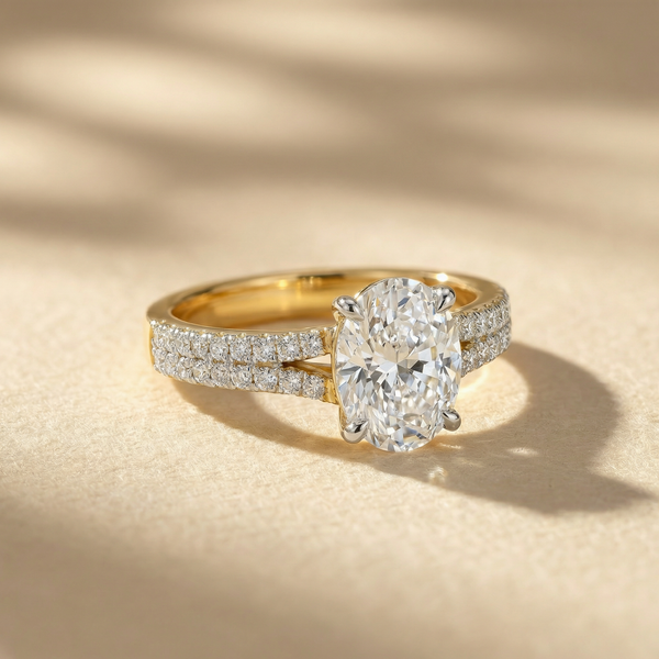 Double Band Oval Halo Lab Grown Diamond Ring