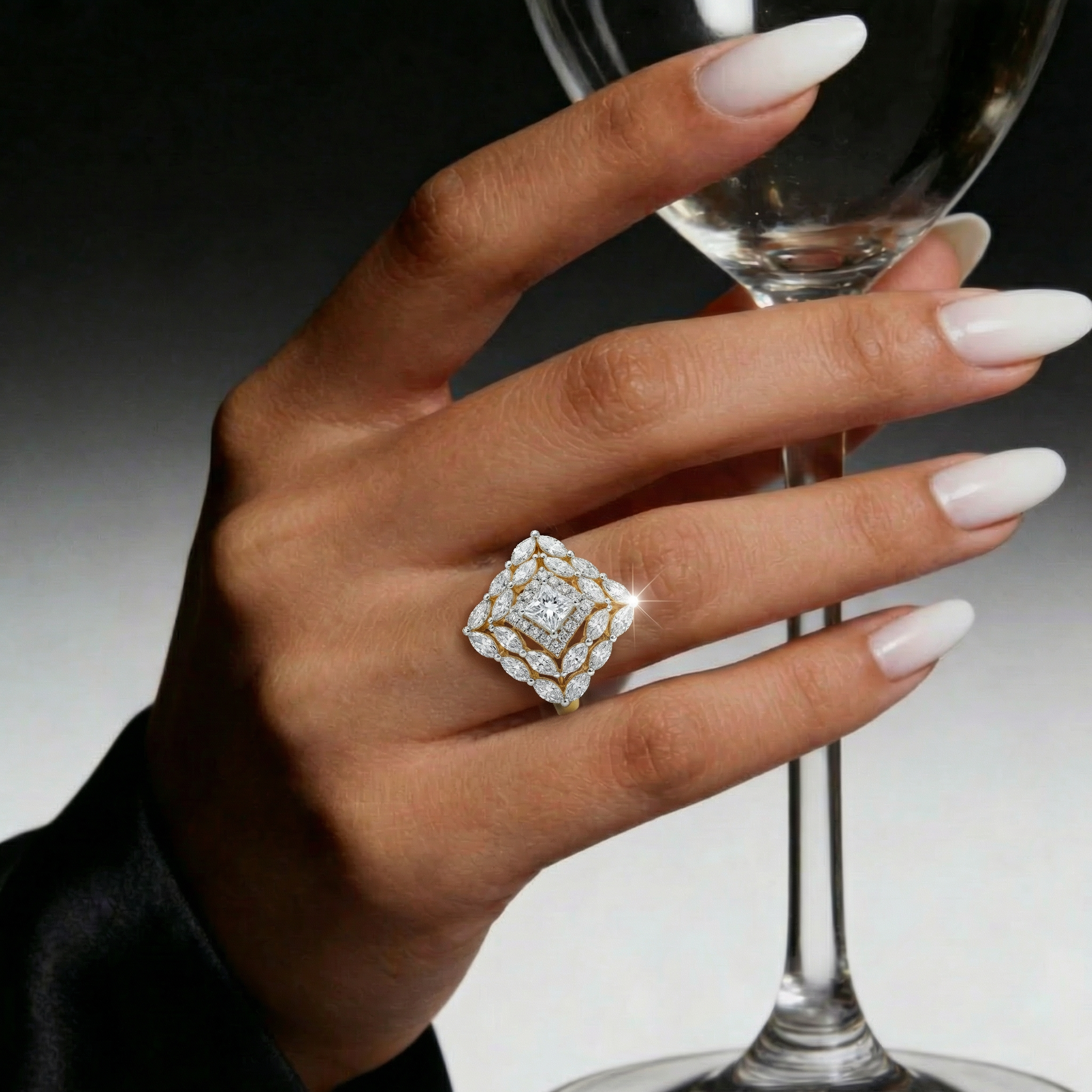 Geometric Layered Cluster Lab Grown Diamond Ring