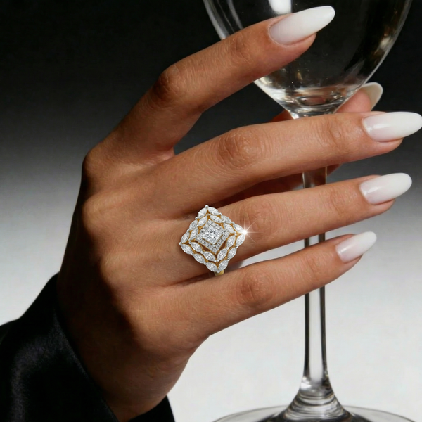 Geometric Layered Cluster Lab Grown Diamond Ring