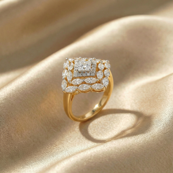 Geometric Layered Cluster Lab Grown Diamond Ring
