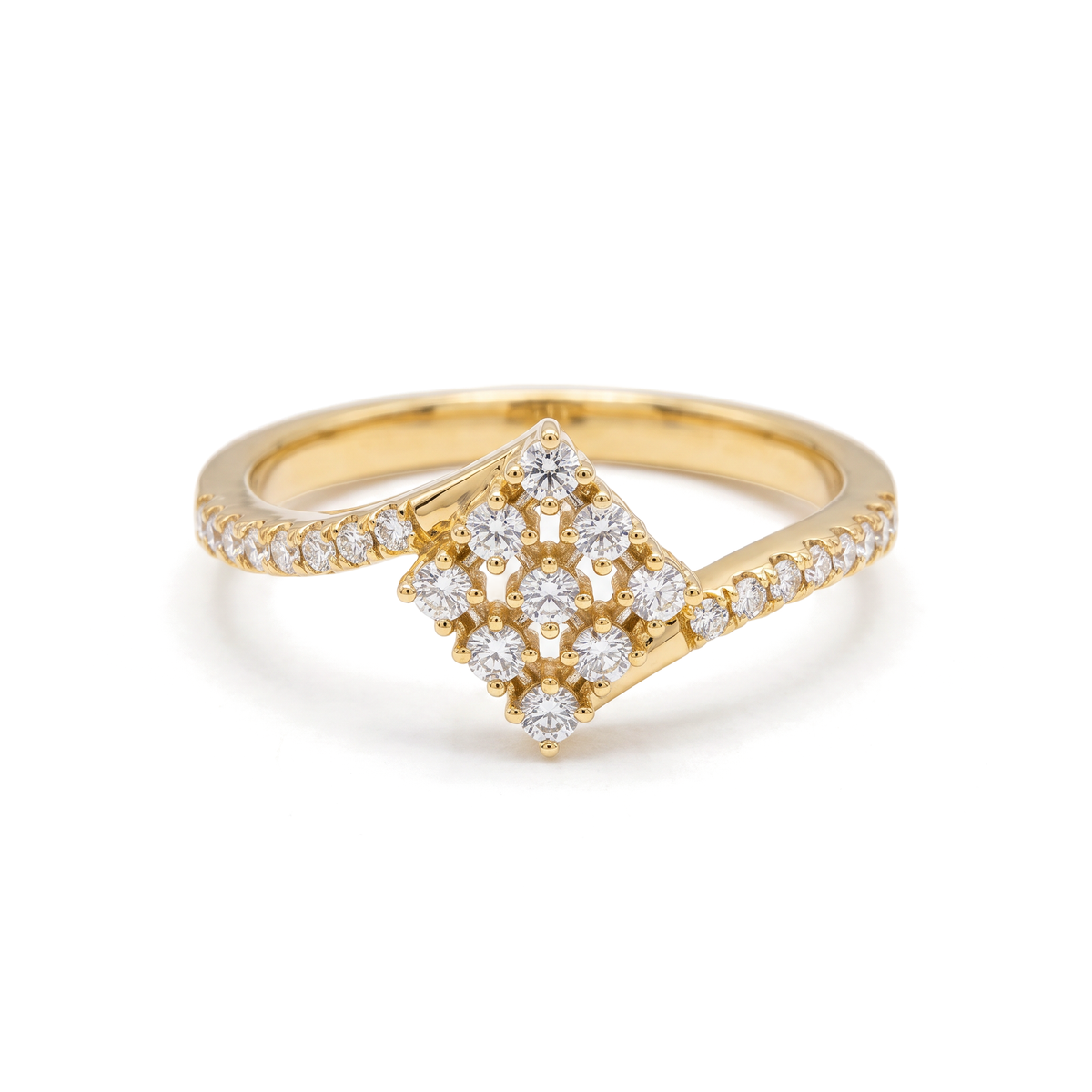 Geometric Rhombus Bypass Round Diamond Lab Grown Ring