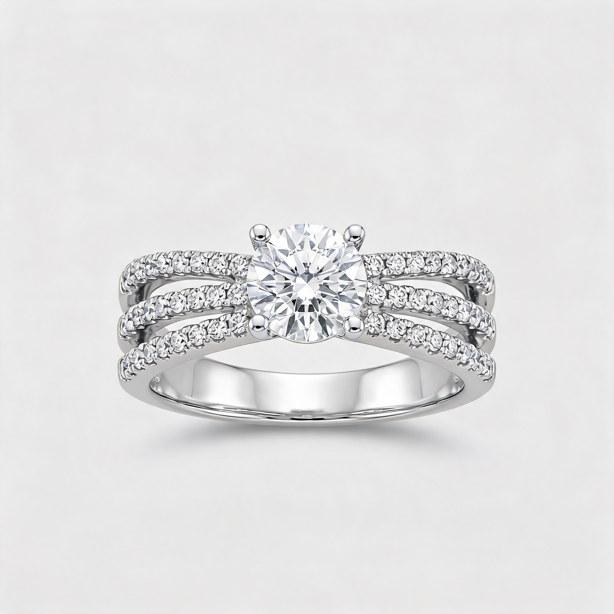 Triple Row Pave Solitaire Lab Grown Diamond Ring