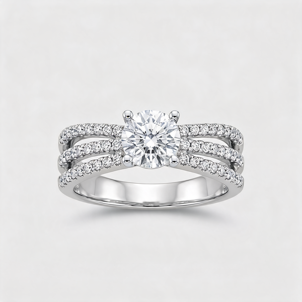 Triple Row Pave Solitaire Lab Grown Diamond Ring