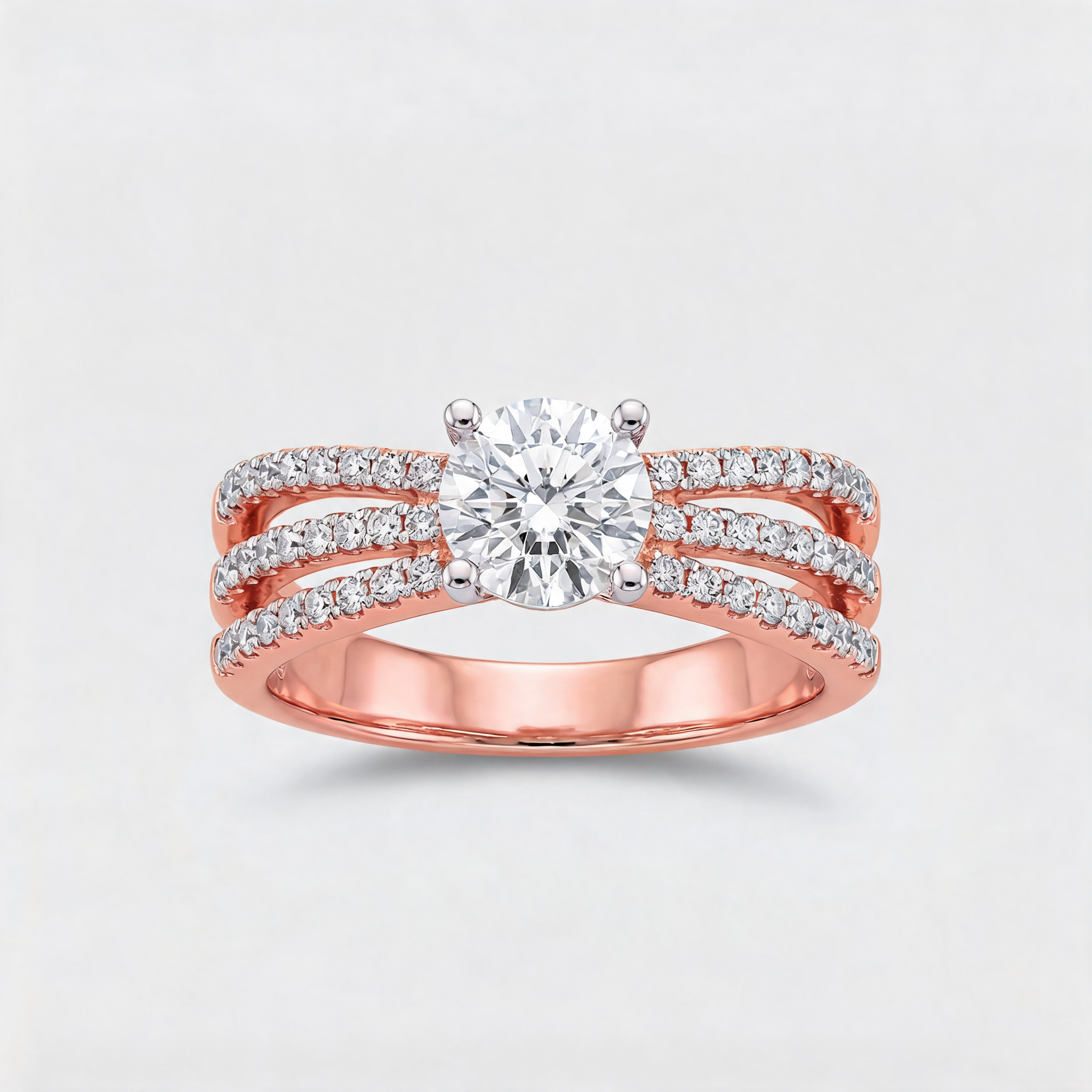 Triple Row Pave Solitaire Lab Grown Diamond Ring