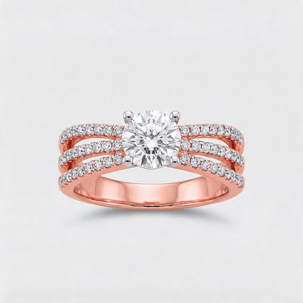 Triple Row Pave Solitaire Lab Grown Diamond Ring
