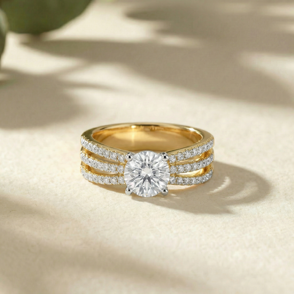 Triple Row Pavé Solitaire Lab Grown Diamond Ring