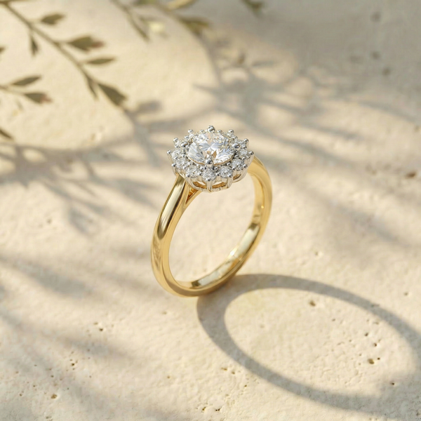 Sunburst Halo Solitaire Lab Grown Diamond Ring