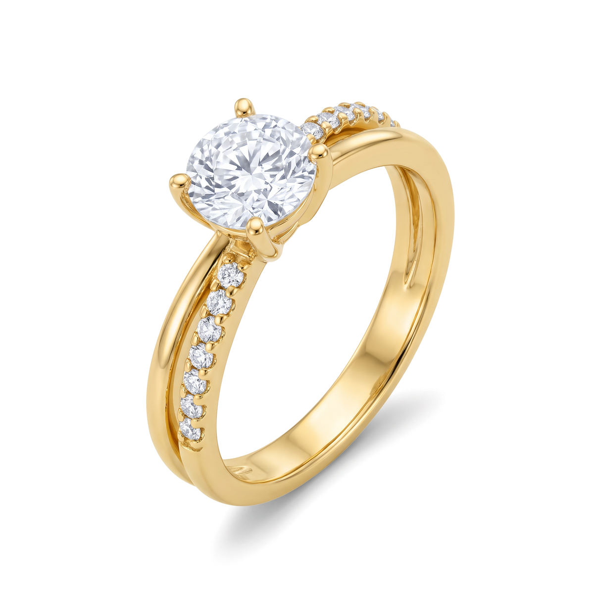 Split Shank Crossover Round Solitaire Ring