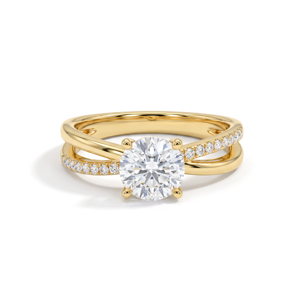 Split Shank Crossover Round Solitaire Ring