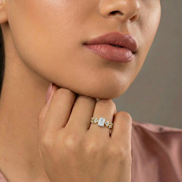 Floral Side Accent Radiant Lab Grown Diamond Ring